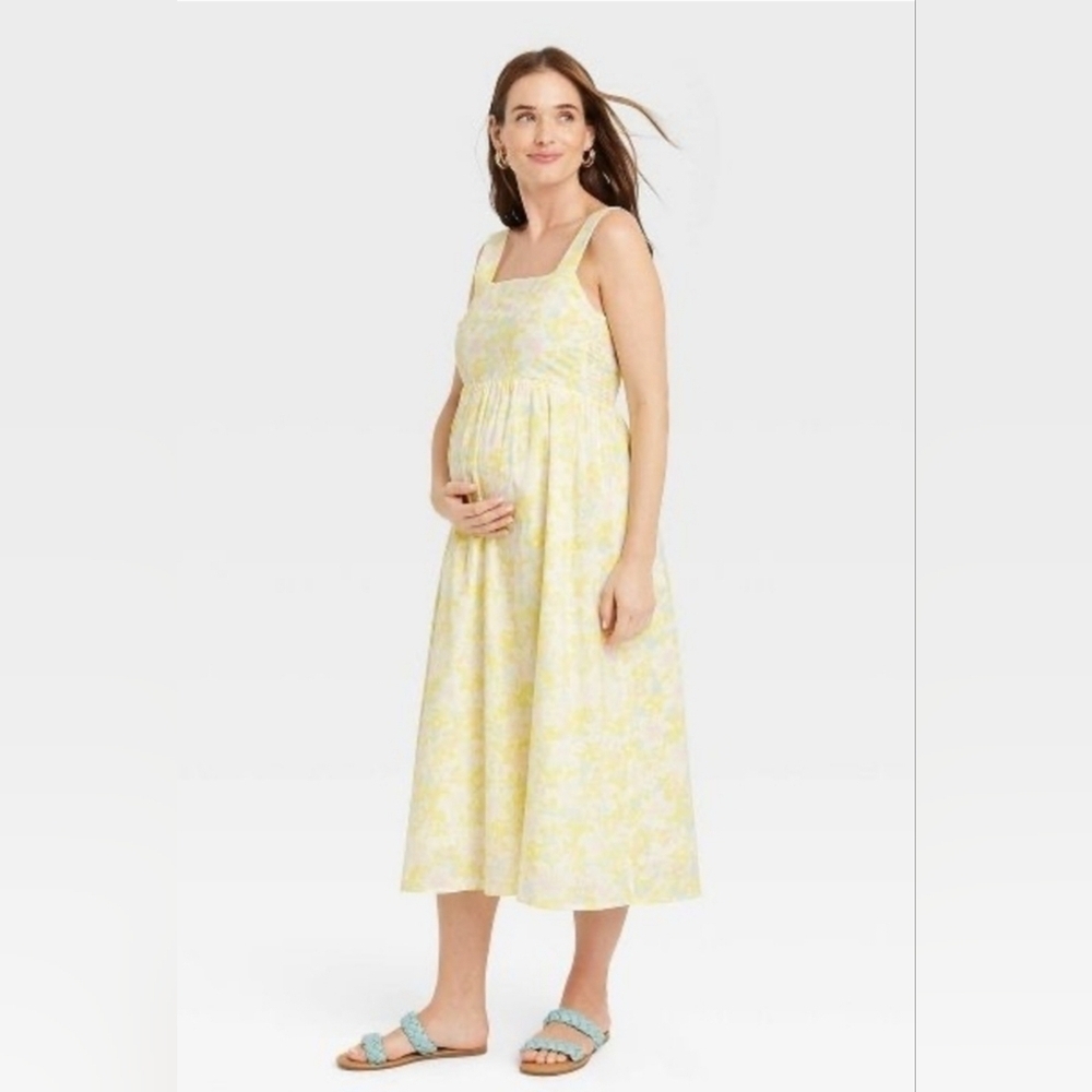 The Nines by HATCH Tank Maternity Dress Yellow Floral Sz. M